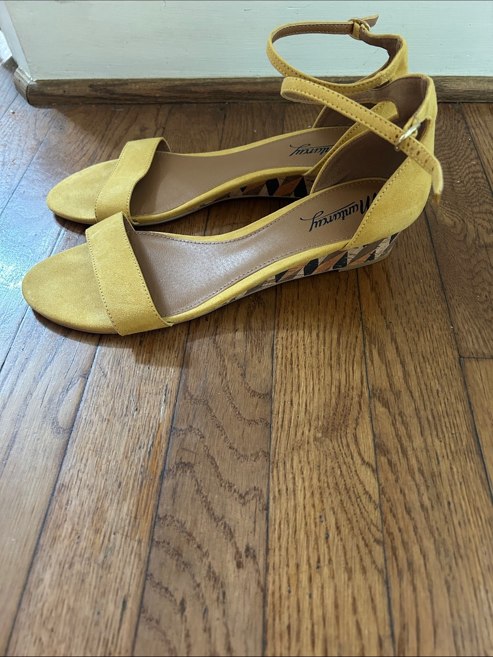 Mantaray mustard Yellow Ankle-Strap suede Sandals wedge cork heel image 2